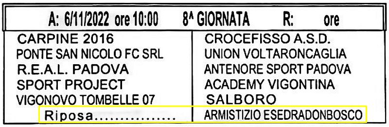 8^ Giornata Armistizio Esedra don Bosco Padova Giovanissimi Provinciali U15 Girone C SS 2022-2023 gare